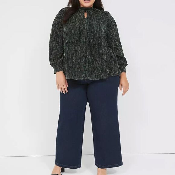 LANE BRYANT - Swing Lurex Mock-Neck Plisse Top - Picture 3 of 5